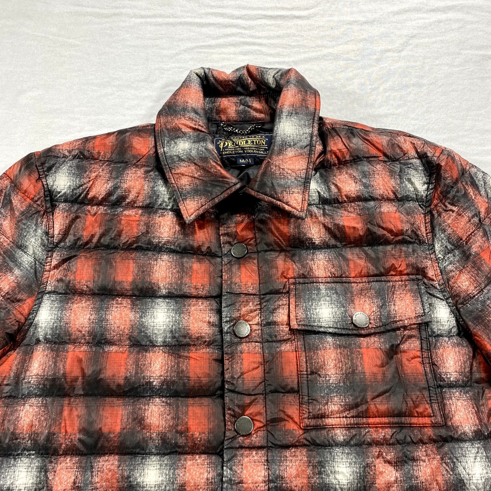 Pendleton Puffer Jacket Mens Medium Red Plaid Duc… - image 4